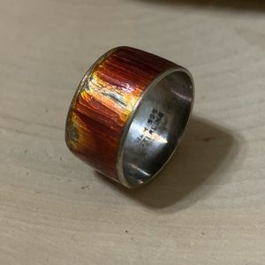 Vintage Sterling Silver Orange Enamel Ring Signed Siam Men Women Size 8